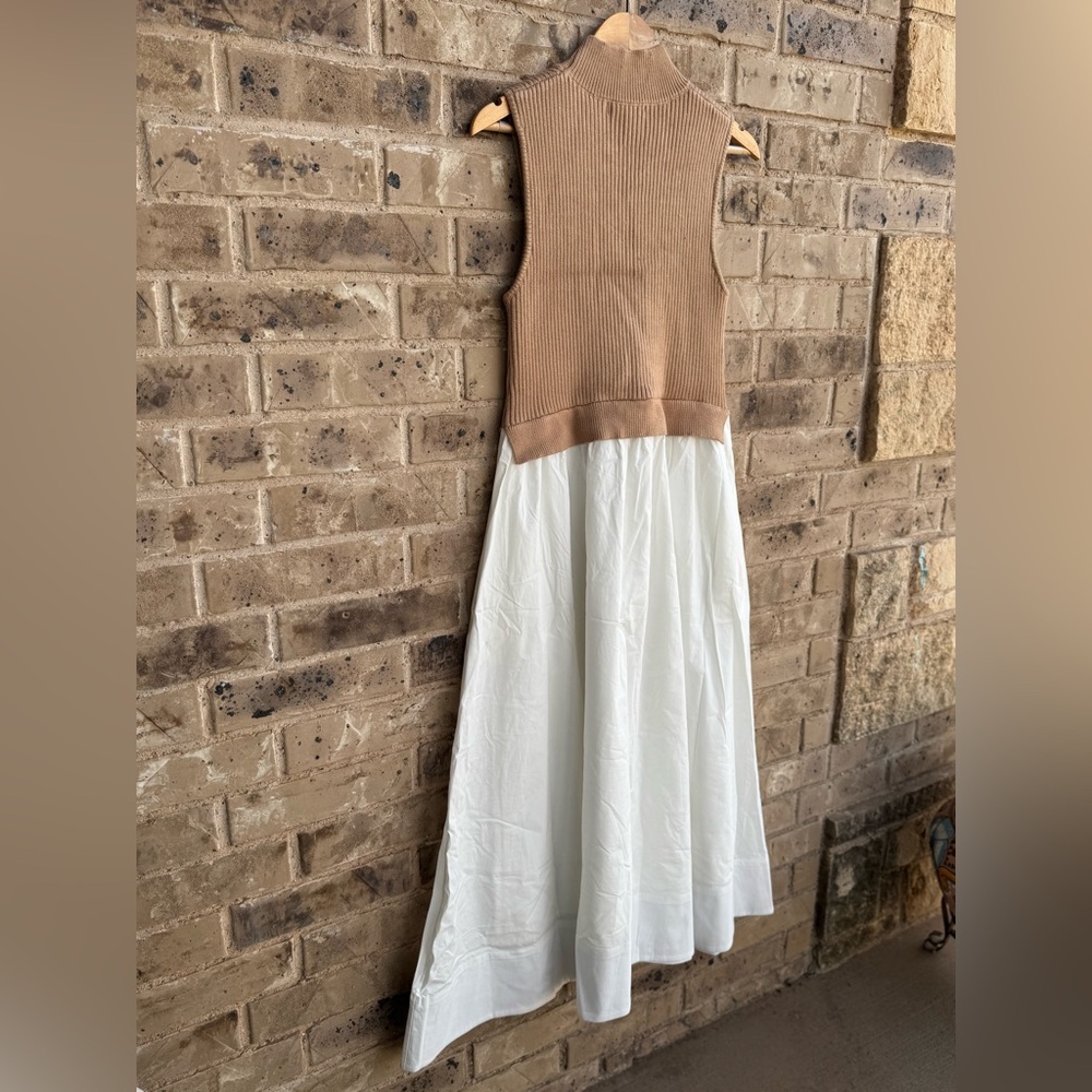 NWT ENGLISH FACTORY Mixed Media Turtleneck Tan/White Midi Dress Sz Large - Picture 7 of 13